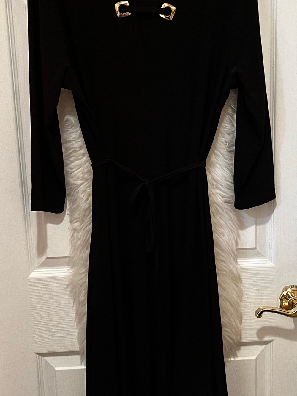 Nina Leonard Black Maxi Dress with Gold Accent